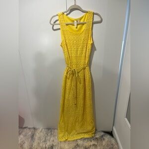 Tacera Yellow Lace Midi Dress